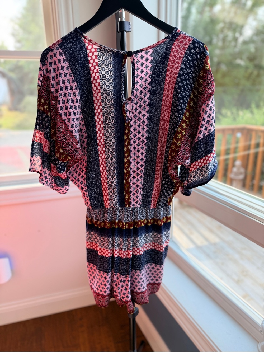 VENUS Multicolor Striped V-Neck Short Jumpsuit - Navy, Pink, Brown - Picture 2 of 11